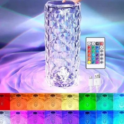 Настільна акумуляторна лампа з пультом 22см RGB Crystal Rose CRR22-S фото