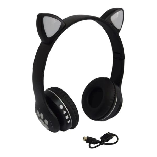 Бездротові дитячі Bluetooth навушники з вушками і підсвічуванням Cat-23M BLACK23V фото