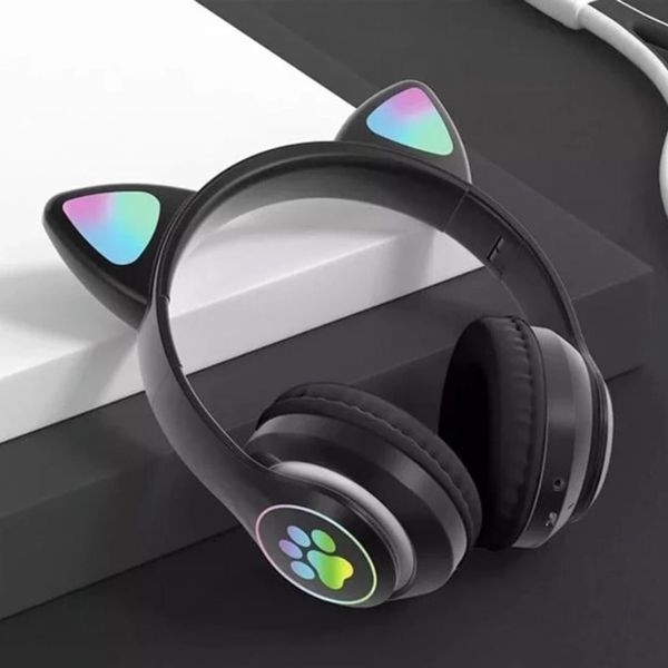 Бездротові дитячі Bluetooth навушники з вушками і підсвічуванням Cat-23M BLACK23V фото