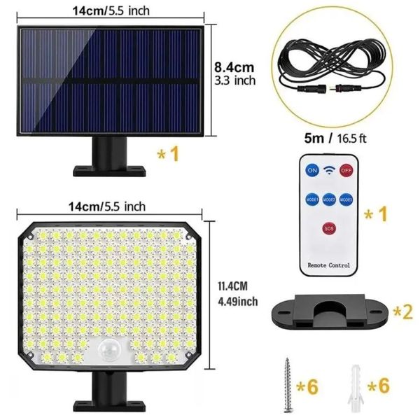 Світильник на сонячній батареї з датчиком руху Solar wall lamp SMD104 фото